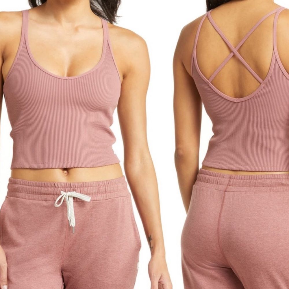 Vuori Dusty Rose Ribbed Crop Top